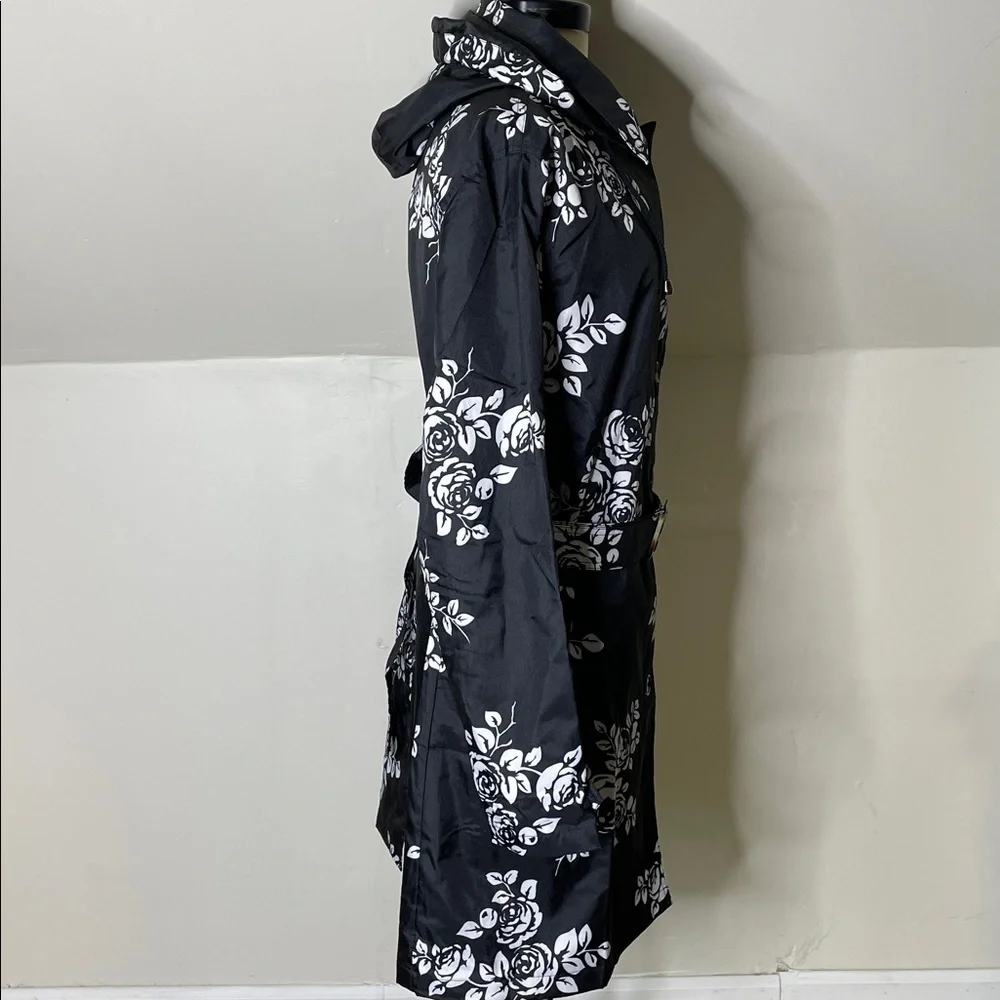 Capelli New York black and white floral print hooded RainTrench Coat - Picture 6 of 16
